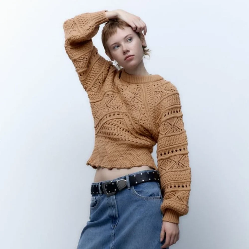 NWT ZARA OPEN KNIT SWEATER  TAUPE BROWN - REF. 3991/120 M